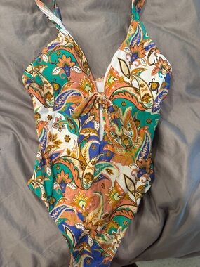 ANTONIO MELANI Paisley One-Piece in Teal, Coral & White